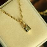18K Gold Locket Pendant Pave White CZ Link Chain Necklace For Engagement