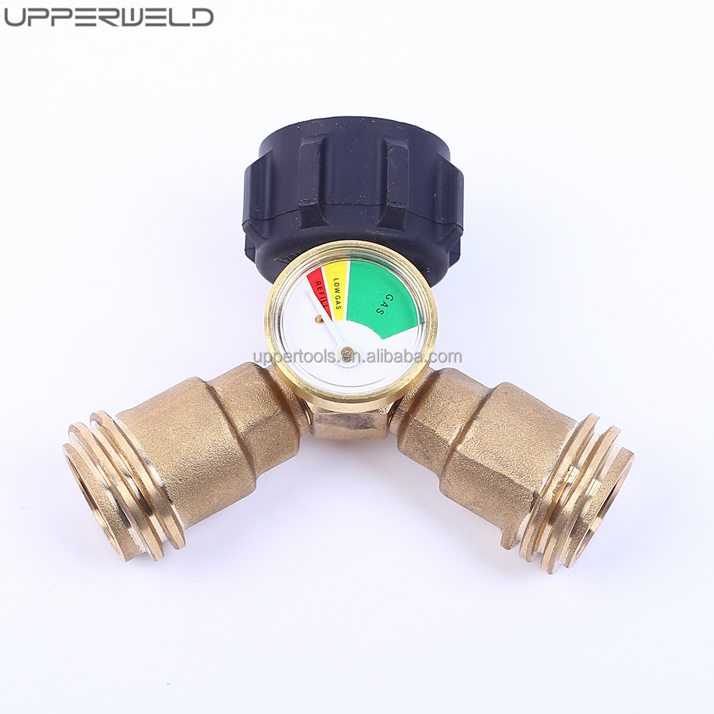 Outdoor Propane Tank Y-Splitter with Level Indicator Gauge and QCC-1 Thread Outlet