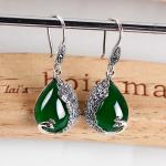 Thai Sterling Silver Green Chalcedony Drop Retro Earrings (E170619GREEN)