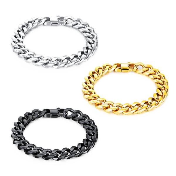 Jewelry Stainless Steel Silver/Black/Gold Plated Cuban Link Bracelet Men
