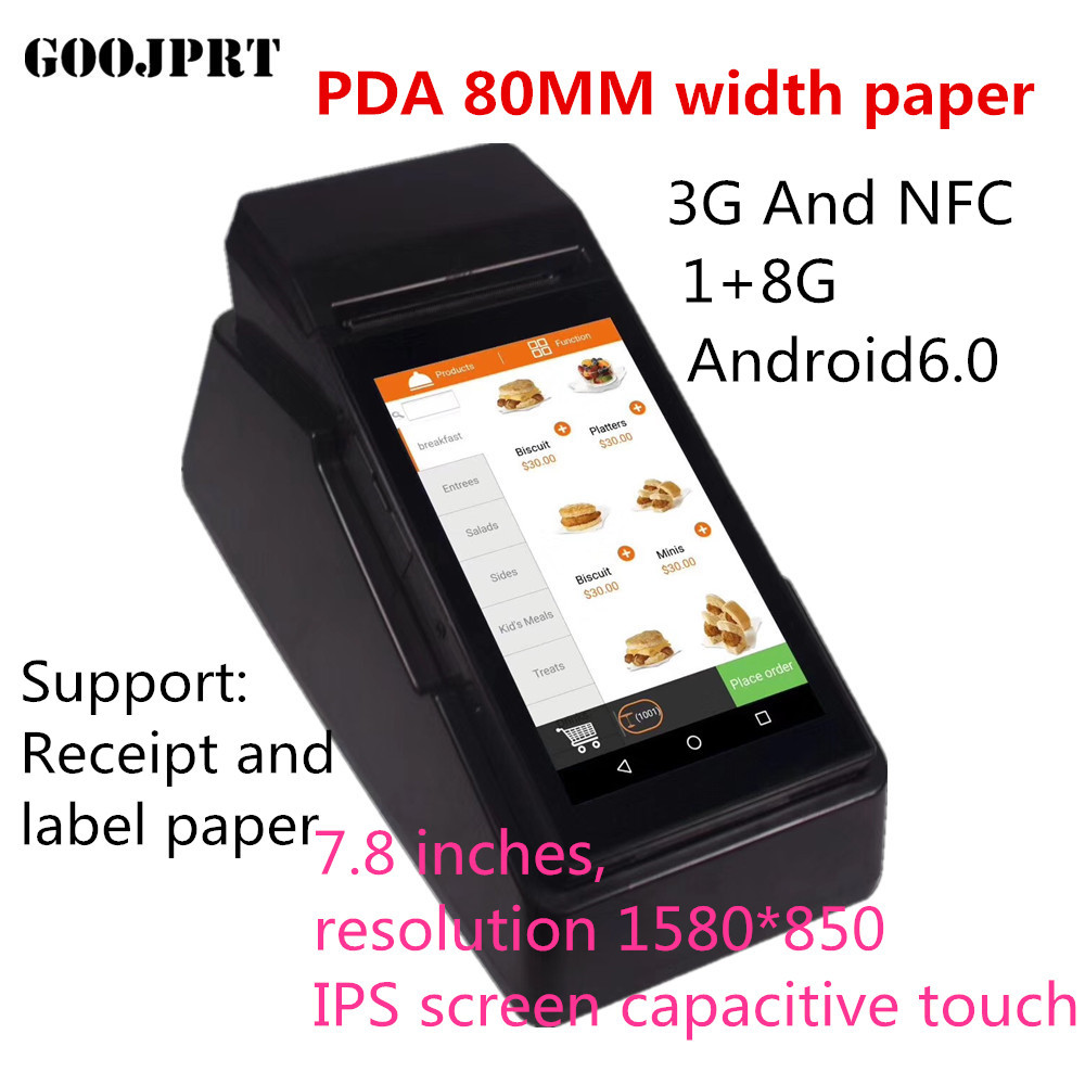 80mm Handheld Portable Pos Terminal barcode scanner Restaurant thermal printer wireless bluetooth wifi Android5.1 PD