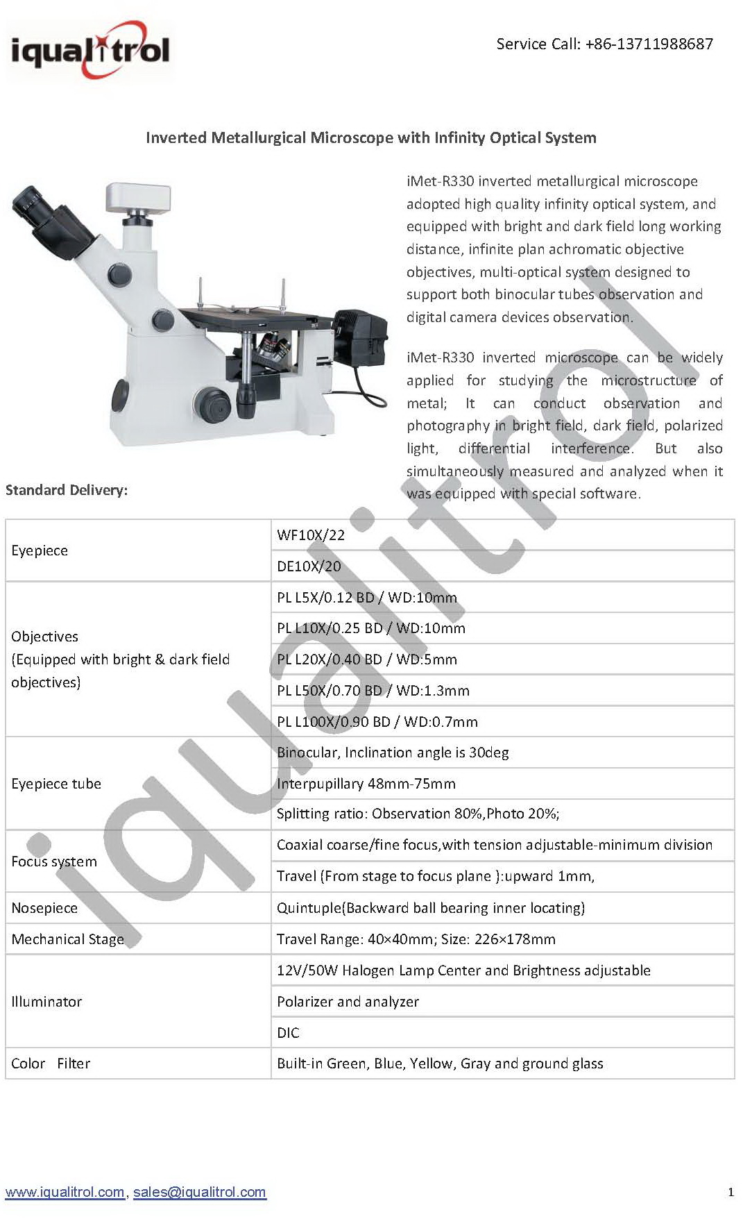 Inverted Trinocular Digital Metallurgical Microscope iMet-R330 with Infinity Optical System