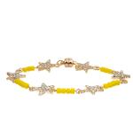 Women Custom Six Star Crystal Beads Bracelet Gold Plated With Magnetic Buckle