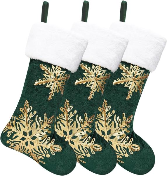 3PC Christmas Stocking,Sequin Hanging Stocking Decorations Christmas Party