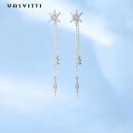 73.5mm 0.1oz Sterling Silver Jewelry Earrings S925 Silver Star Diamond Tassel
