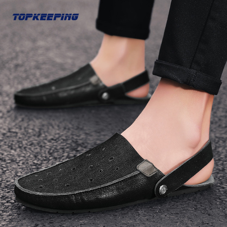 Simple Leather Slide Slip Walk Design Odm Man Beach Sandal