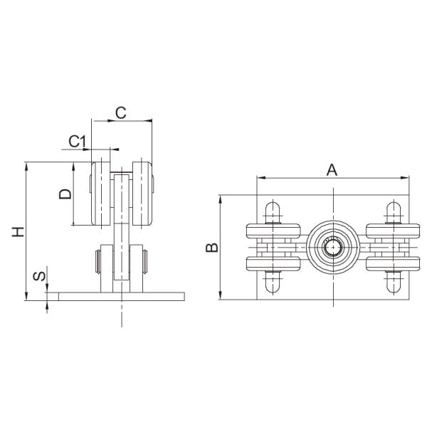 Heavy Duty 304 Stainless Steel Sliding Gate Wheels 5 Wheels For 60X60 Track 50mm
