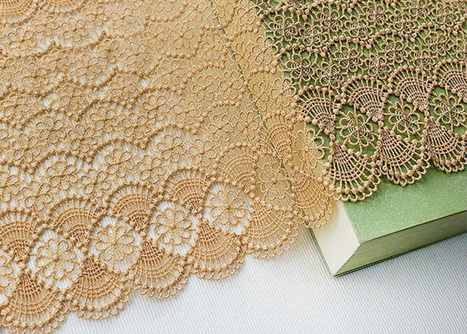 19 CM Champagne Wide Heavy Guipure Lace Trim With Scallop Edging / African Cord Lace