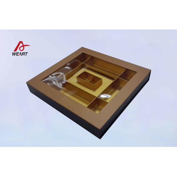 Multiple Sites Champagne Gold Color Paper Jewelry Boxes With Pet Window , / SGS