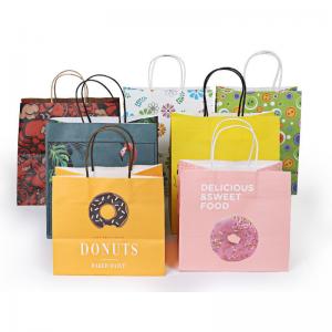 China Custom Order Donut Sandwich Kraft Paper Bags With Twisted Handles for Food Industrial on sale