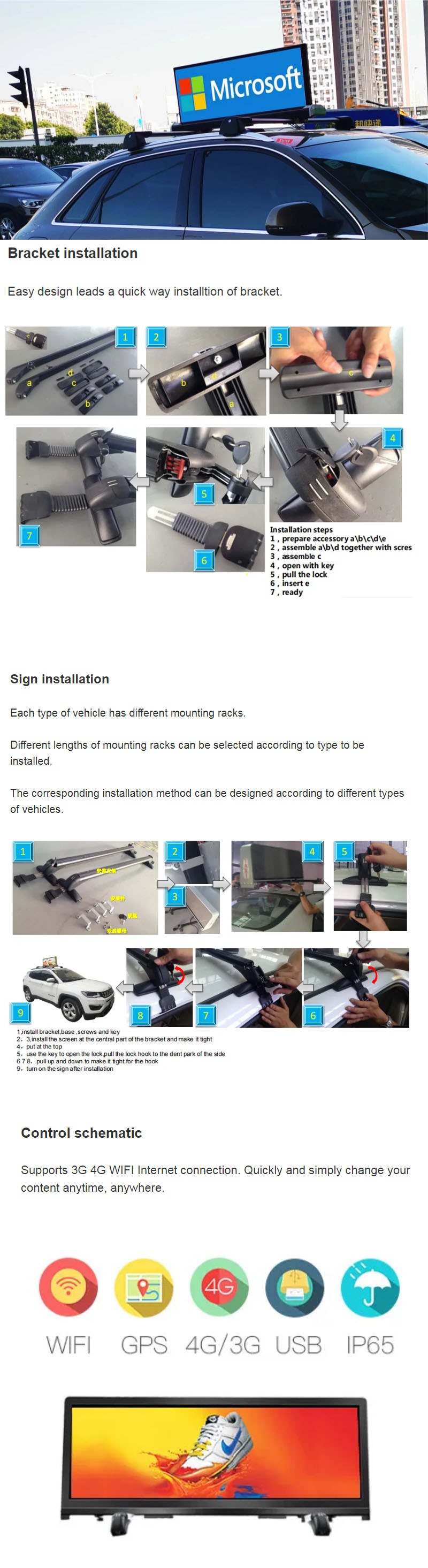 P2.5 P3 P4 P5 Outdoor Car Taxi Top Led Display Screen 3840HZ Refresh