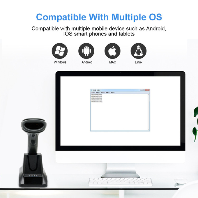 Bluetooth Wireless Barcode Scanner 1D 2D QR Code With Smart Charging Base Cradle