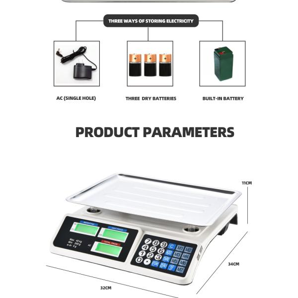 30kg/40kg Digital Electronic Scale for Weight Measuring in Supermarkets 1g Division and High Accuracy Battery Powered