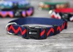 0.79 Inch Wide Thick Nylon Dog Collars Navy Blue Red Ripple Nylon Puppy Harness