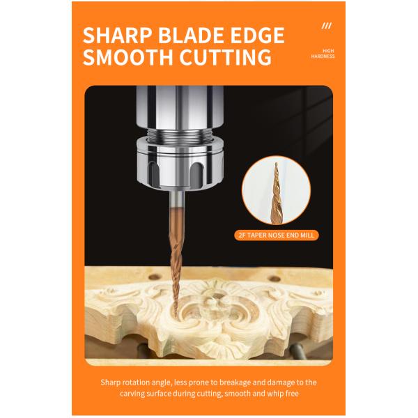 High Quality Low Price 3mm 1/8 Inch Carbide End Mill Cnc Tapper Square Freza Bits Cnc Router Conical Cutting Bits