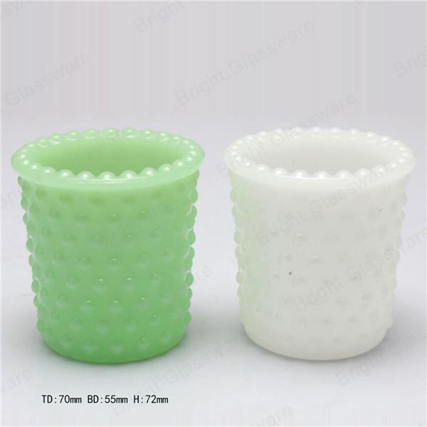 Fancy handmade Opal candle cup, milky white opal glass cup, green opal candle