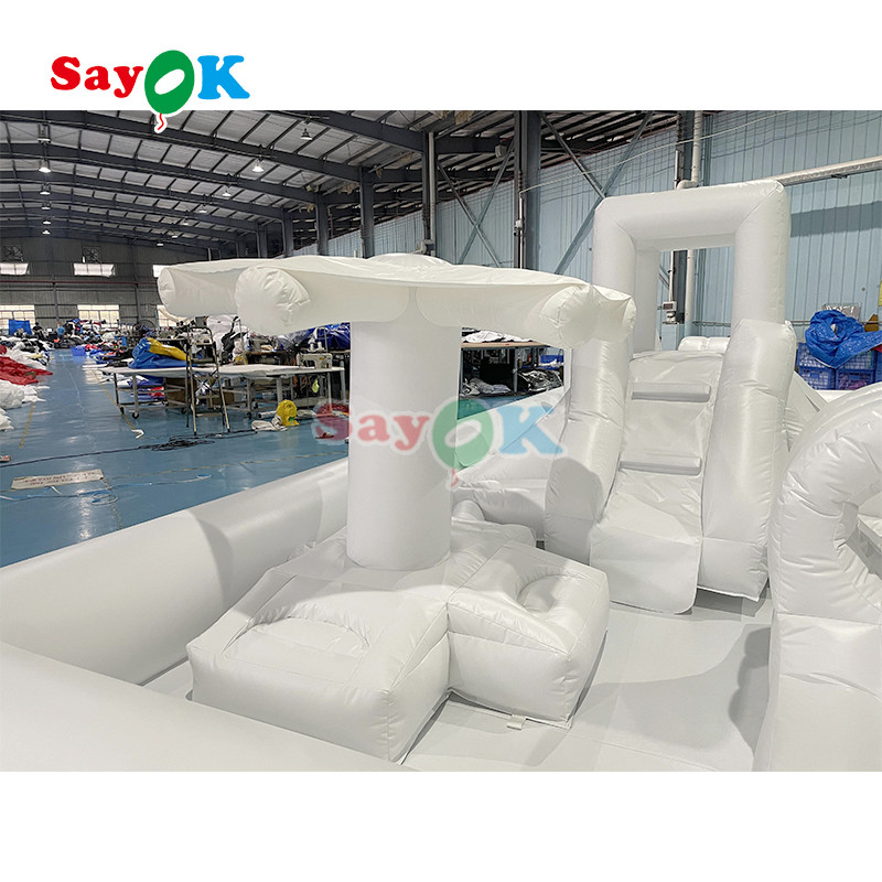 Customized Commercial Soft Play Equipment White Splash Pad Inflatable Water Park Bouncing Castle Slide