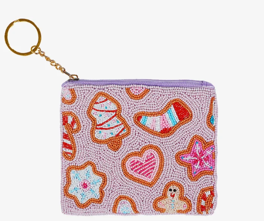 Compact Ricki Beaded Coin Bag with Intricate Beadwork Secure Zip Closure and Gold Tone Key Ring Perfect for Small Essentials