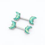 14G 1.6mm Double Nipple Piercing Jewelry Blue Green Dichroic Moon End