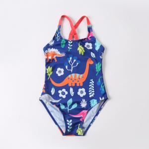 China Girl's Criss Cross Seam with dinosaur print one piece swimwear on sale