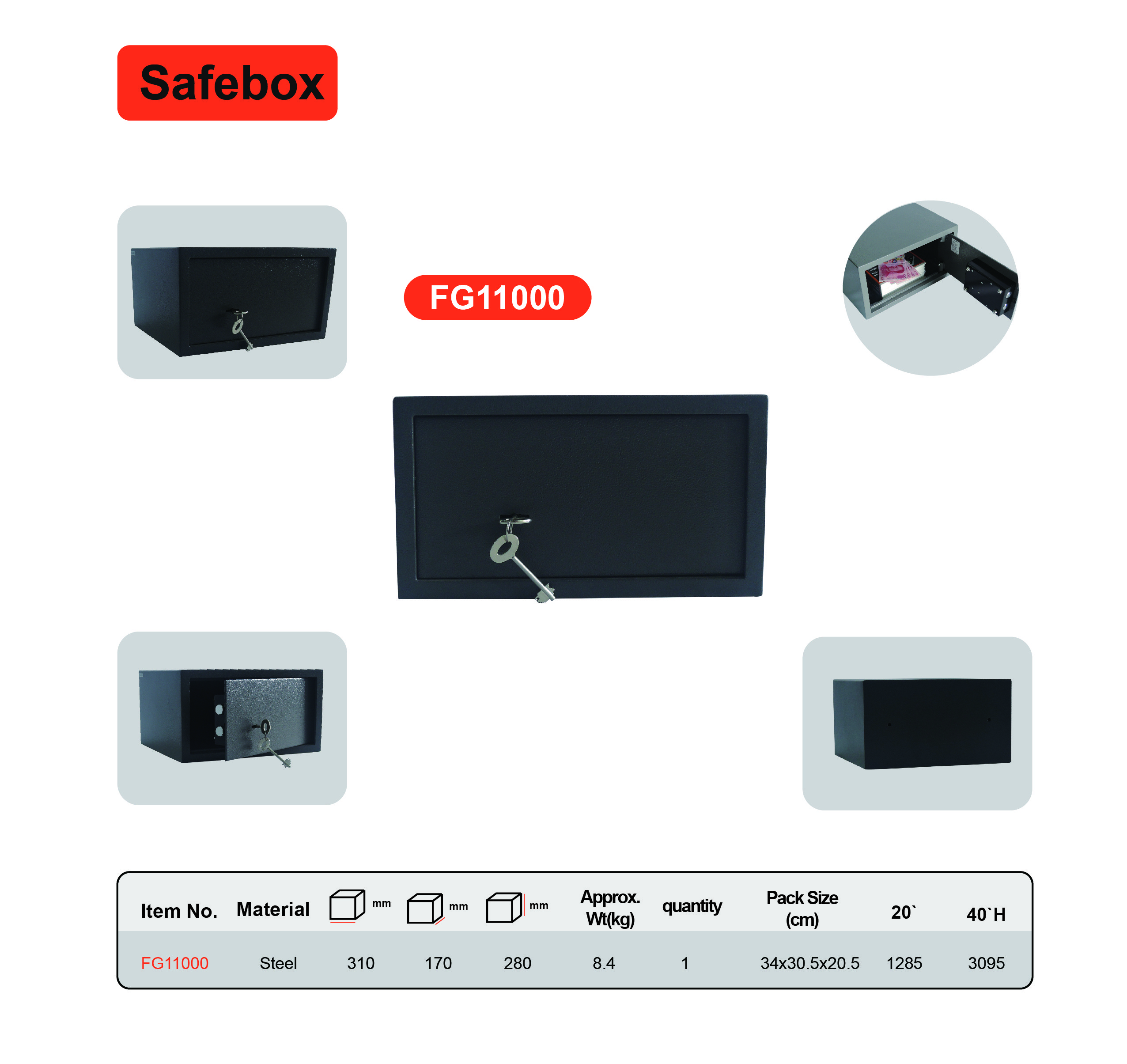 Small Size Key Security Box 2mm Thickness Walls Money Locker Box