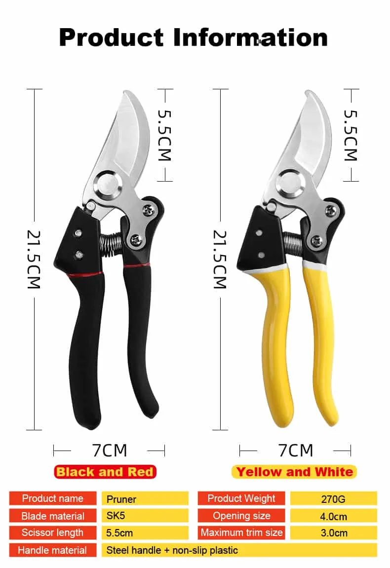 Sharp Bypass Manual Pruning Shears , Garden Hand Shears 4mm Thickness Blades