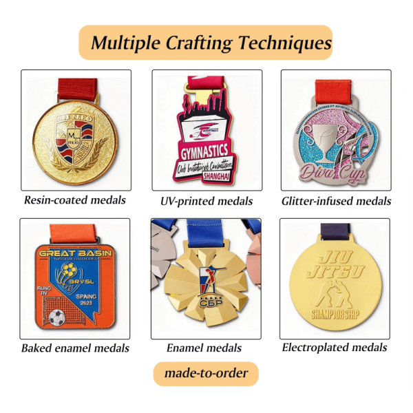 Custom gold or silver plated zinc alloy and bronze sports medals wholesale.