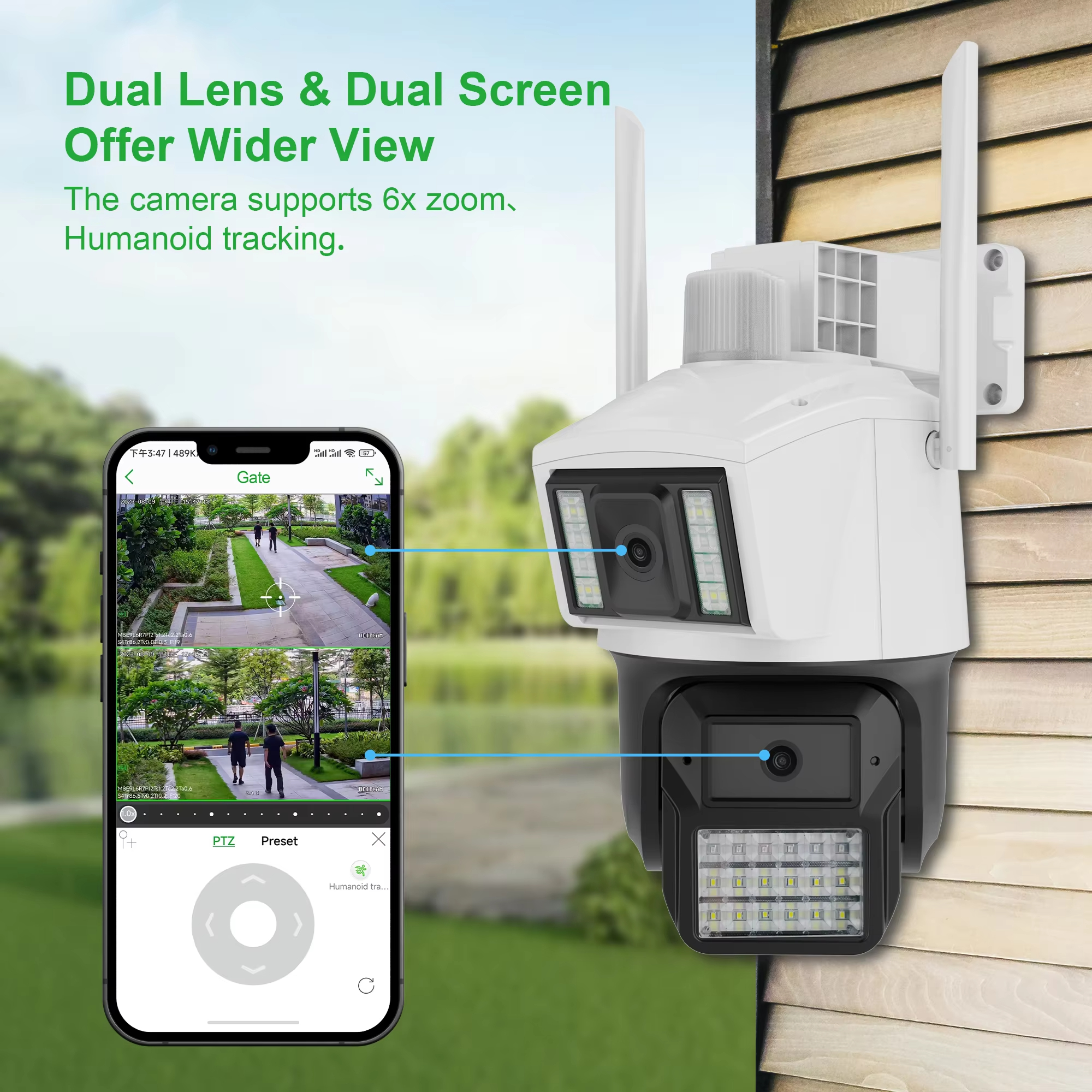 IP CCTV Wifi Two-Way Audio Motion Detection Network Camera Wireless Ptz Motion Tracking Sensor Dual Lens Security Camera