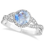 Sterling Silver Round Cut Moonstone Jewelry CZ Twisted Engagement Ring Birthday