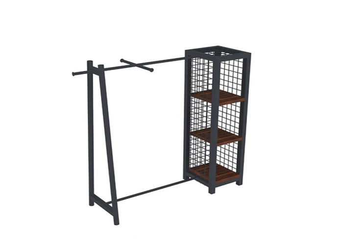 Customized Iron Coated Garment Display Stand With Wire Box One Side Modern Style