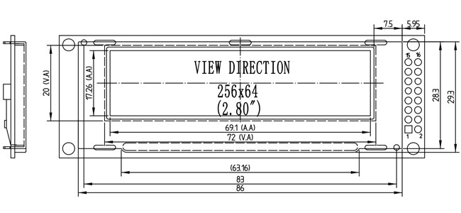 2.8 Inch 256x64 OLED Display with SPI 6800 8080 Interface 16 Grey Scale Screen
