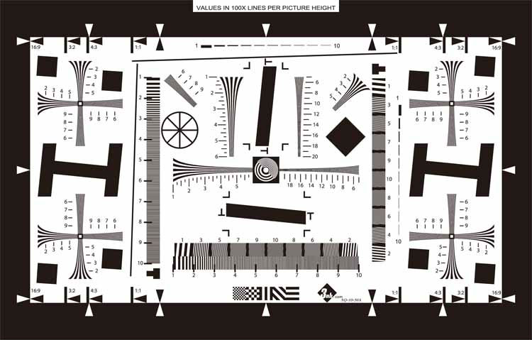 ISO-12233 Camera test chart recorder for resolution (0.5x, 1x, 2x, 4x, 8x) 2000 lines
