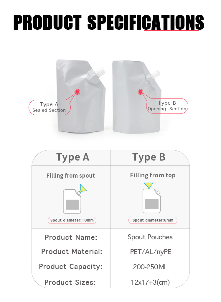 250g 1000g Stand Up Detergent Packaging Pouch 200 Microns Spout Pouch For Juice