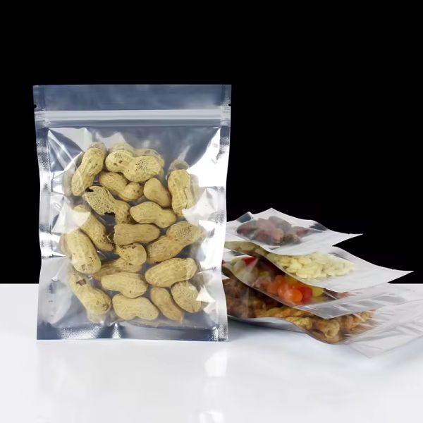 Silver Aluminum Foil Zip Lock Bag Clear Window Plastic Packaging Transparent Food Bag with Zipper