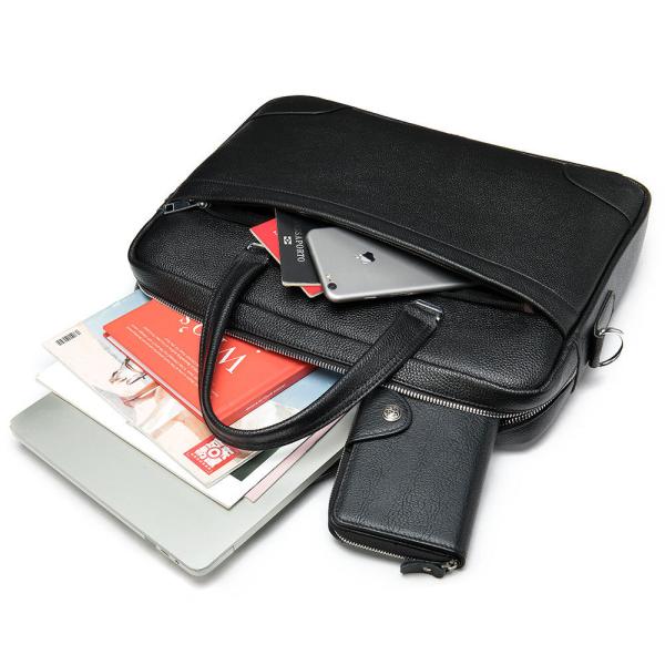 Full Grain Leather Briefcase Attache Laptop Bag Black Unisex Classy BRB03