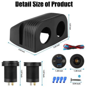 QC3.0 Double USB Car Charger Waterproof Switch Voltage 12-24V