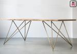 Base Solid Wood Restaurant Dining Table With Geometric Rose Gold Metal Frame