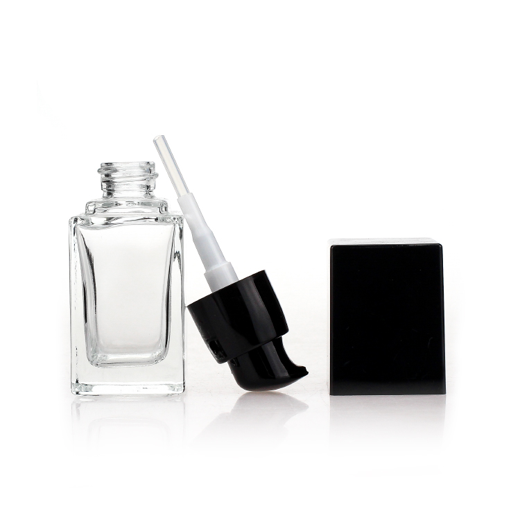 Packaging 25ml Liquid Foundation Bottles Glass Square With lotion pump