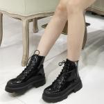 Stacked Rubber Soles Ladies Flat Boots Brushed Leather Motorcycle Boots