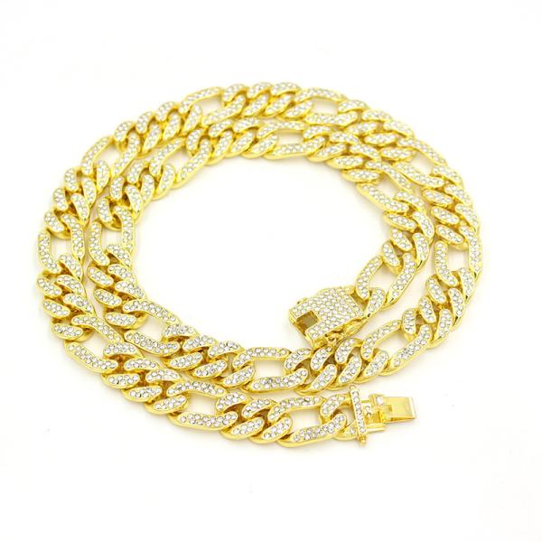 Men Women Cuban Chain Necklace Hip Hop Jewelry 13mm Iced Out Curb Cuban Gold
