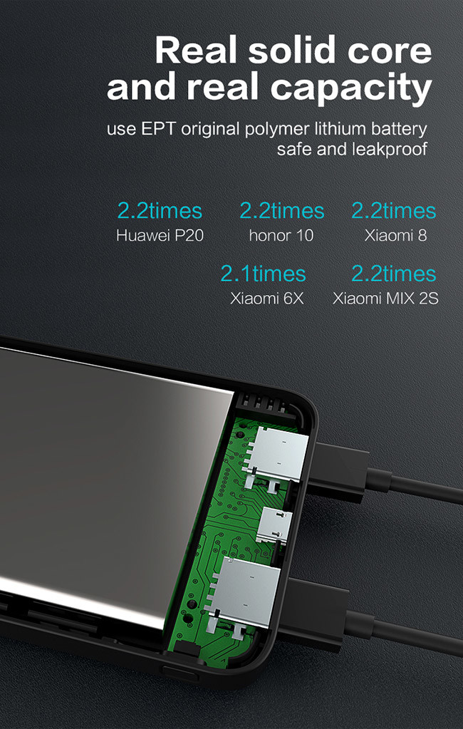 Dual Output Polymer Battery 10000mAh 185g Phone Power Bank