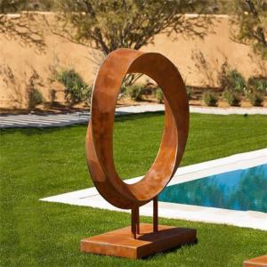 China Outdoor Rustic Modern Abstract Large Ring Corten Steel Metal Art Sculpture on sale