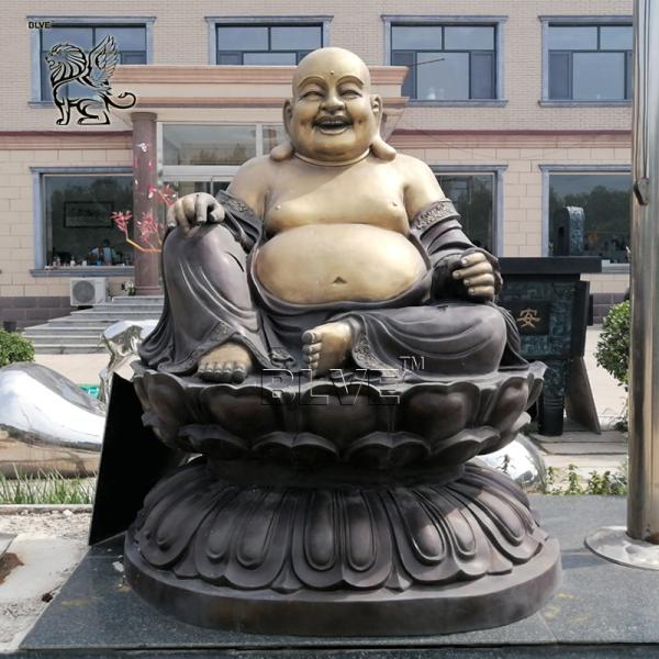 BLVE Bronze Laughing Buddha Statue Metal Big Belly Sitting Lucky Happy Buddha
