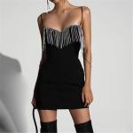 Summer Sexy Womens Casual Dresses V Neck Low Cut Beaded Fringe Sleeveless Short