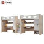 Bedroom Furniture Metal Bunk Bed With Desk Wooden Post Support customization