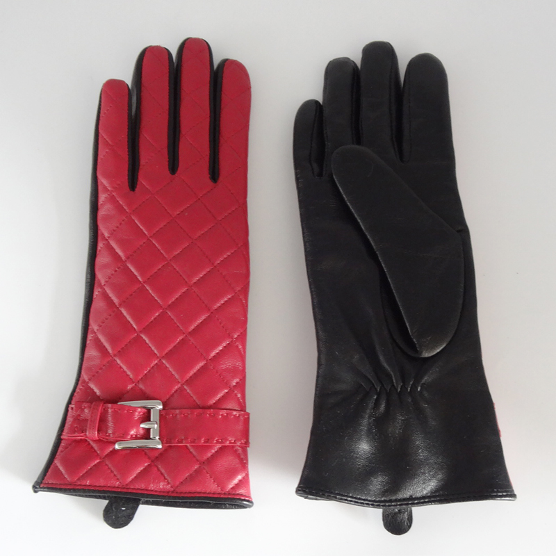 Wool Lined Sheepskin Leather Shearling Gloves Women'S Touchscreen Gloves With Belt