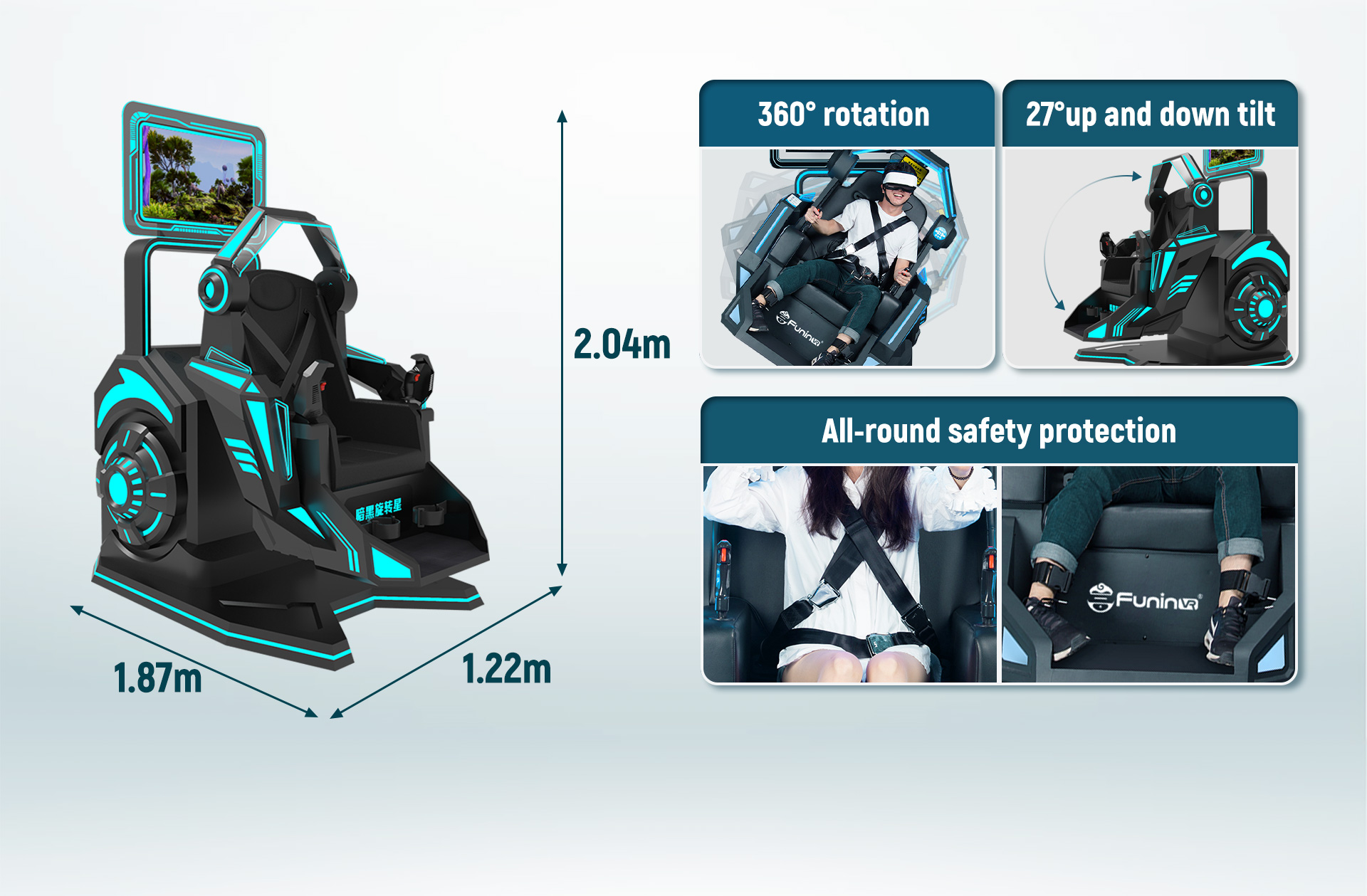 Metal 1 seat 360 Degree Rotation 9D Virtual Reality Flight Simulator