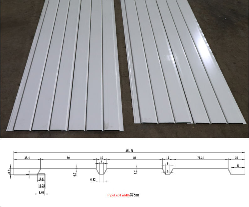Soffit panel drawing profile and finished product