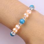 Blue Apatite Bead Stone Pink Freshwater Pearl Bracelet OEM ODM