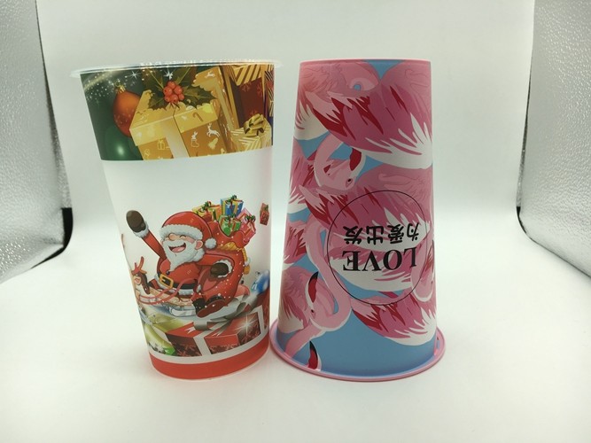 Custom Printed Plastic Cups With Dome Lid , Transparent Plastic Coffee Cup With Cap